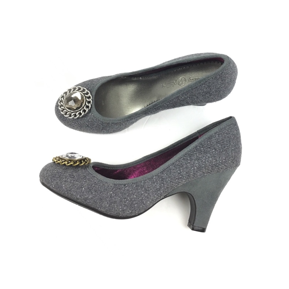 New Lindsay Phillips Alex Tweed Metallic Heels